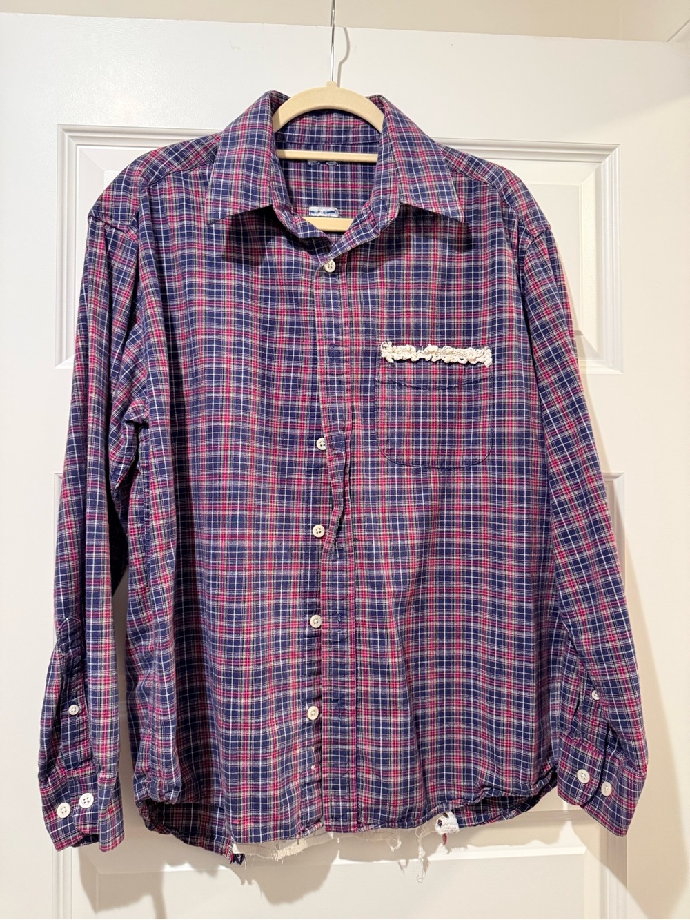 Women’s Plaid Button-Down Shirt w/ lace details